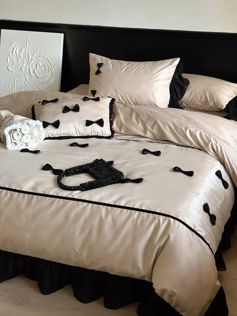 Bedding Set Cotton Satin Ruffles & Bows Four-Piece