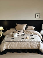Bedding Set Cotton Satin Ruffles & Bows Four-Piece