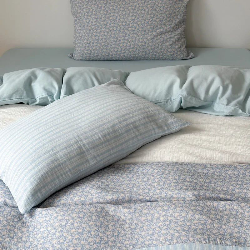 Bedding Set Cotton Satin Striped & Floral Machine Washable
