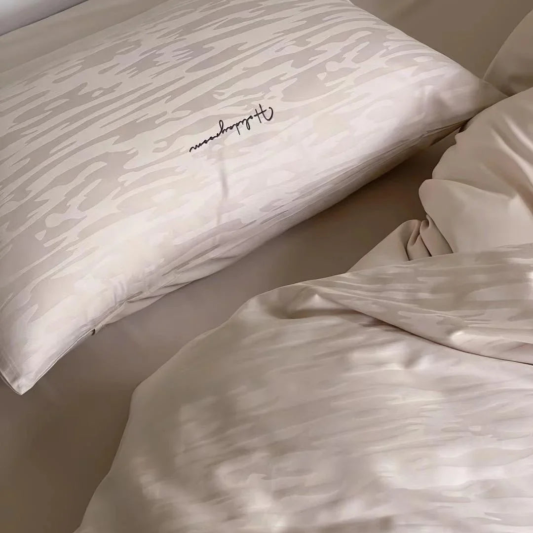 Bedding Set Cotton Satin Textured Wave Wrinkle-Resistant & Machine Washable