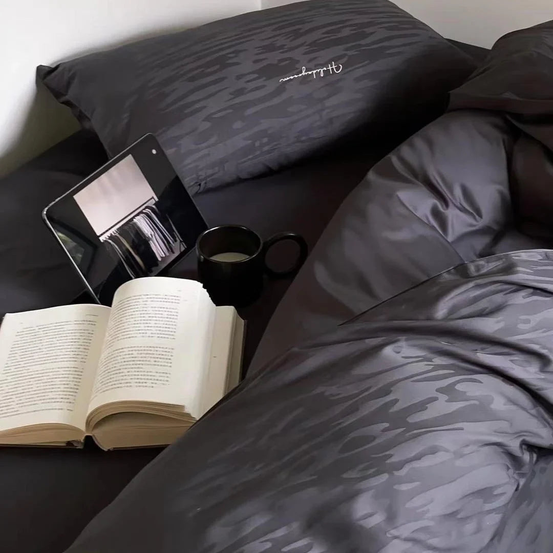 Bedding Set Cotton Satin Textured Wave Wrinkle-Resistant & Machine Washable