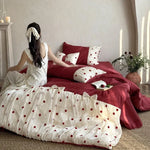 Bedding Set Cotton Satin Tulle Overlay & Pompoms