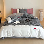 Bedding Set Cotton Satin Vichy Check Concealed Closures