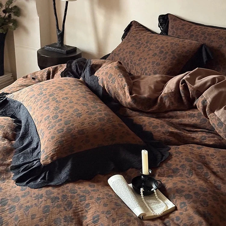 Bedding Set Cotton Satin Vintage Floral Temperature-Regulating