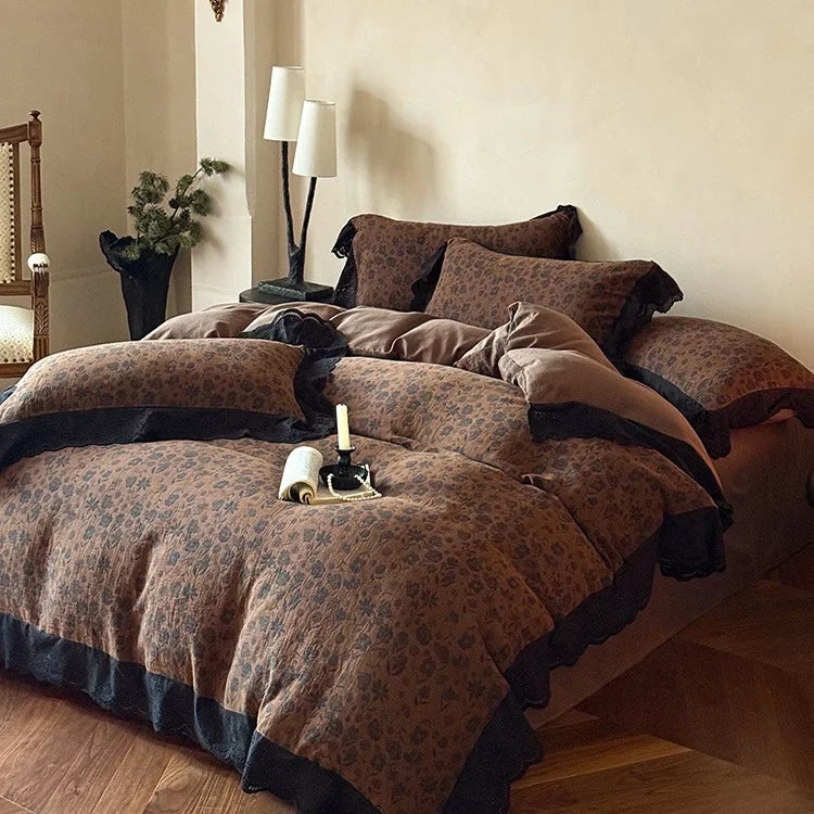 Bedding Set Cotton Satin Vintage Floral Temperature-Regulating