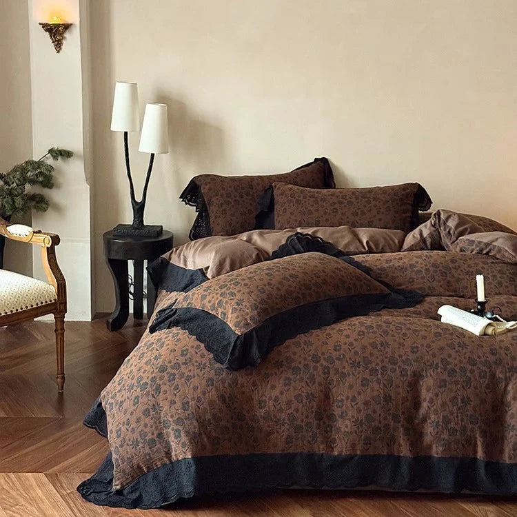 Bedding Set Cotton Satin Vintage Floral Temperature-Regulating