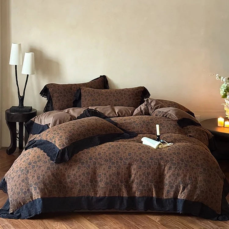 Bedding Set Cotton Satin Vintage Floral Temperature-Regulating