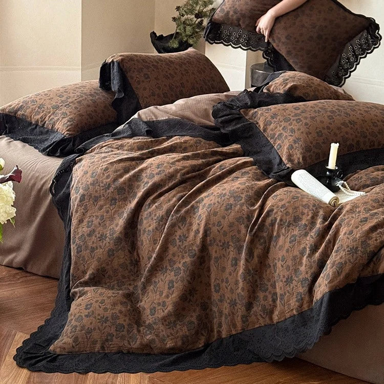 Bedding Set Cotton Satin Vintage Floral Temperature-Regulating