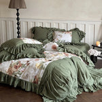 Bedding Set Cotton Satin Vintage Rose & Ruffles 4-Piece
