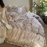 Bedding Set Cotton Satin Watercolor Floral 4-Piece Set