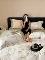 Bedding Set Cotton Satin Watercolor Rose Concealed Zipper