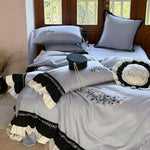 Bedding Set Embroidered Cotton Satin Concealed Zipper