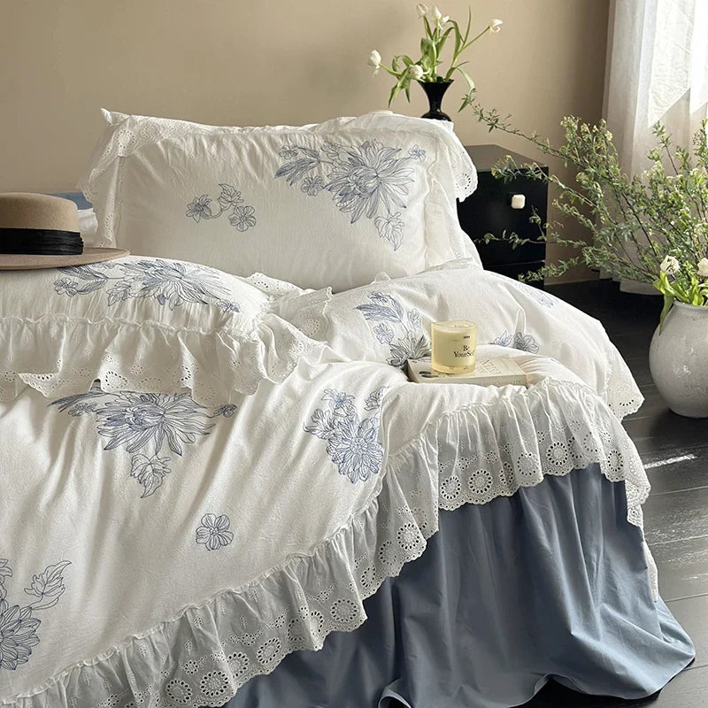 Bedding Set Embroidered Floral Breathable Cotton