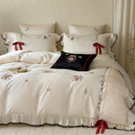 Bedding Set Embroidered Floral Cotton Satin 4-Piece