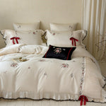 Bedding Set Embroidered Floral Cotton Satin 4-Piece