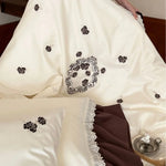 Bedding Set Embroidered Frilled Cotton Satin 4-Piece
