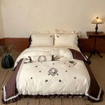 Bedding Set Embroidered Frilled Cotton Satin 4-Piece