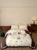 Bedding Set Embroidered Frilled Cotton Satin 4-Piece