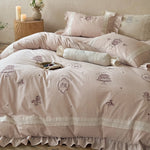 Bedding Set Embroidered Lace Trim Ruffled Hem