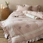 Bedding Set Embroidered Lace Trim Ruffled Hem