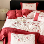 Bedding Set Embroidered Rose Cotton Satin & Machine Washable