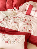 Bedding Set Embroidered Rose Cotton Satin & Machine Washable