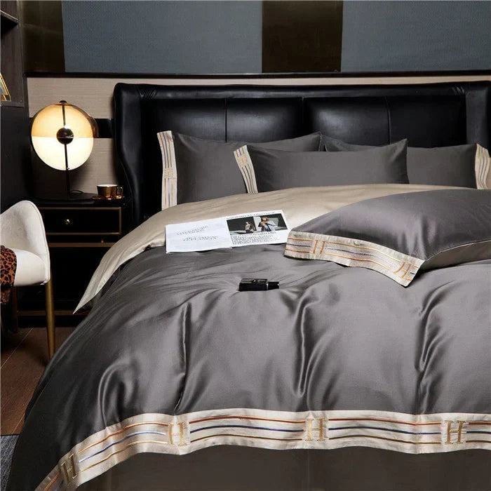 Bedding Set Embroidered Satin Cotton 300 Thread Count