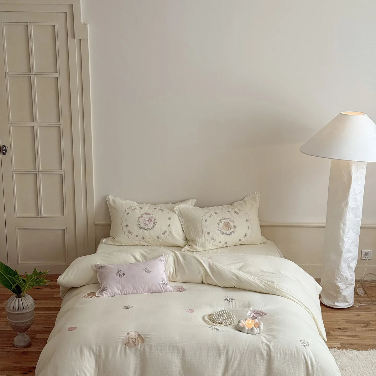 Bedding Set Embroidered Vintage Rose 100% Cotton Machine Washable