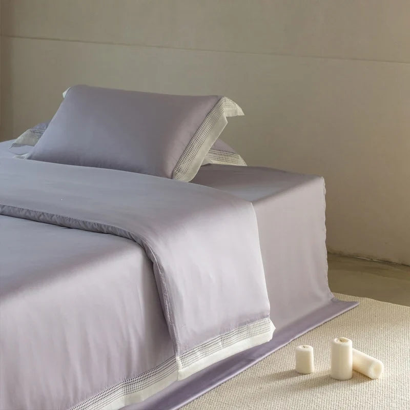 Bedding Set Fine Cotton Satin Ajour Trim Hotel Closure