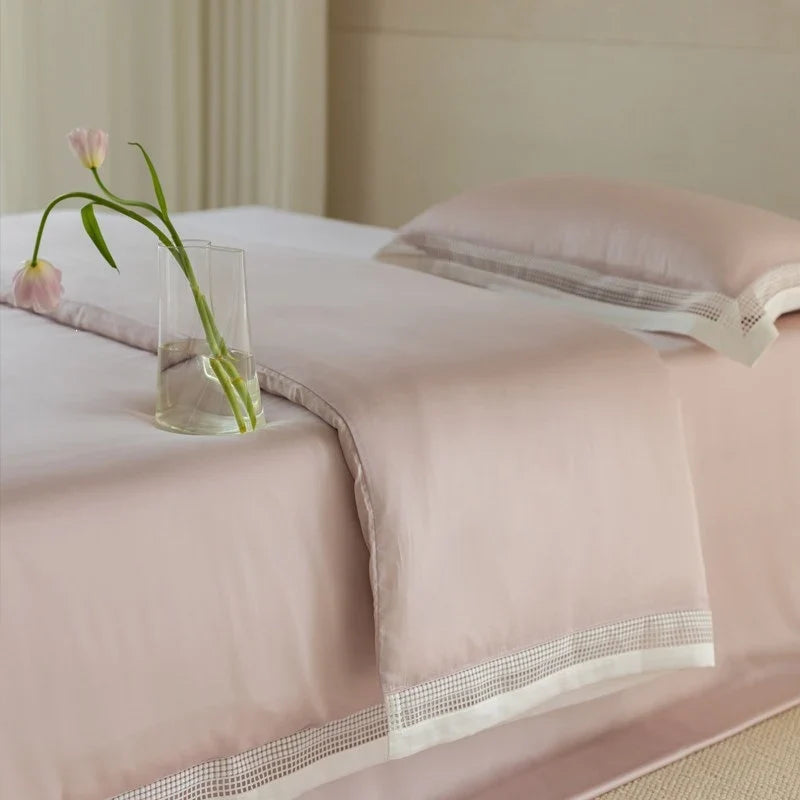 Bedding Set Fine Cotton Satin Ajour Trim Hotel Closure