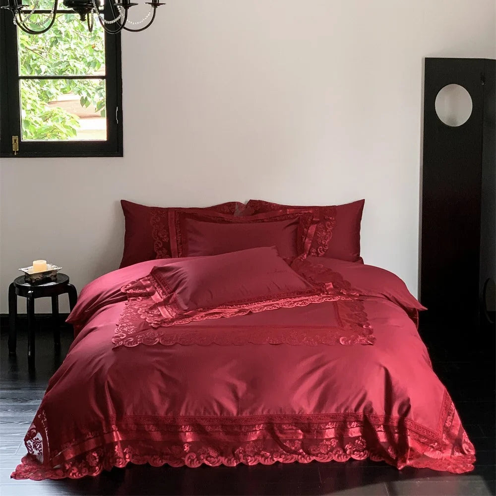 Bedding Set Fine Cotton Satin Lace & Jacquard Trim