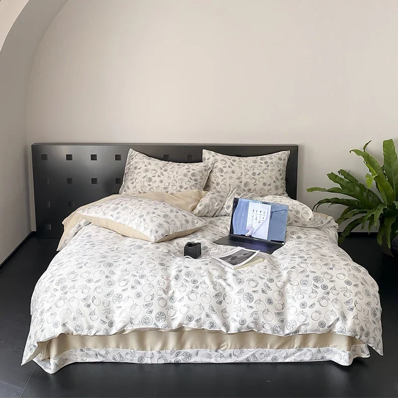 Bedding Set Fine Cotton Satin Reversible 4-Piece Set