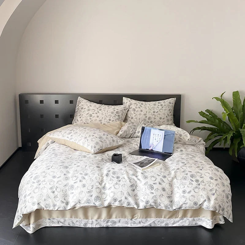 Bedding Set Fine Cotton Satin Reversible 4-Piece Set