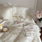 Bedding Set Fine Satin 3D Rose Appliqués 4-Piece Set