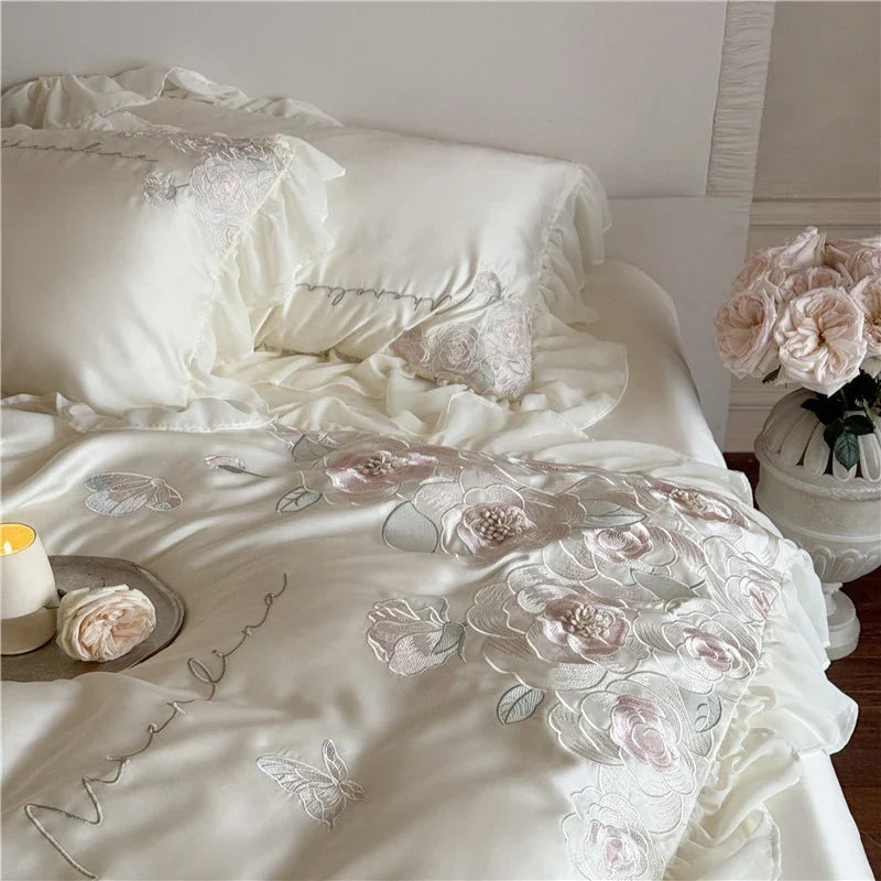 Bedding Set Fine Satin 3D Rose Appliqués 4-Piece Set