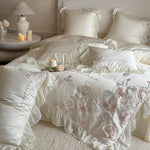 Bedding Set Fine Satin 3D Rose Appliqués 4-Piece Set
