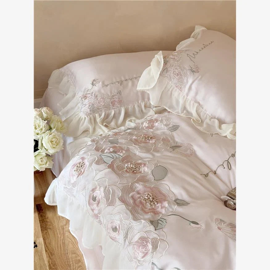 Bedding Set Fine Satin 3D Rose Appliqués 4-Piece Set