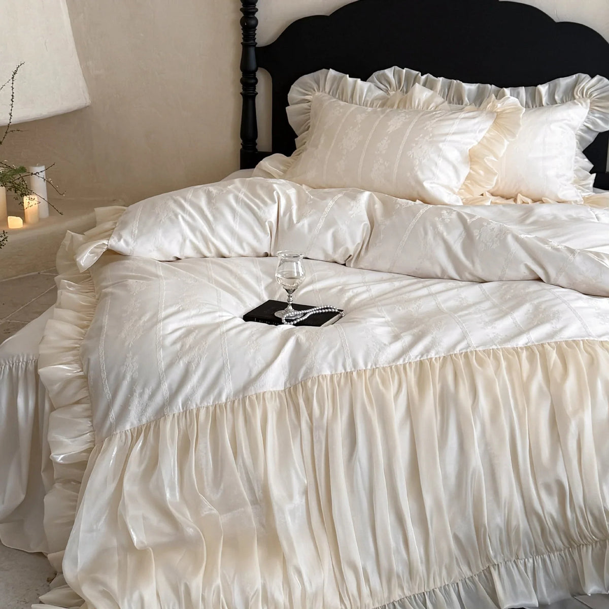 Bedding Set Fine Satin Jacquard Ruffled Bed Skirt