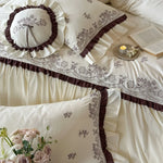 Bedding Set Floral Embroidered Topper & Ruffled Bed Skirt