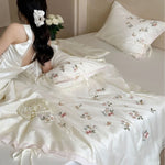 Bedding Set Floral Embroidery Fine Cotton Satin