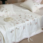 Bedding Set Floral Embroidery Fine Cotton Satin