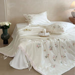 Bedding Set Floral Embroidery Fine Cotton Satin
