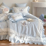 Bedding Set Floral Embroidery Ruffle Edge Breathable Cotton Blend