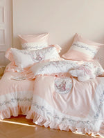 Bedding Set Floral Embroidery Ruffle Edge Breathable Cotton Blend