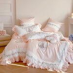 Bedding Set Floral Embroidery Ruffle Edge Breathable Cotton Blend