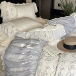 Bedding Set Floral Jacquard & Gathered Satin 4-Piece Set