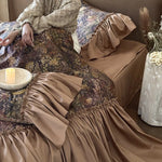 Bedding Set Floral Jacquard Ruffle Trim 4-Piece