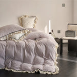 Bedding Set Floral Jacquard Ruffle Trim Easy-Care