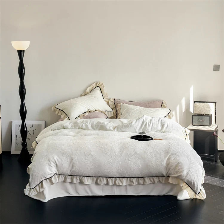 Bedding Set Floral Jacquard Ruffle Trim Easy-Care