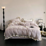 Bedding Set Floral Jacquard Ruffle Trim Easy-Care